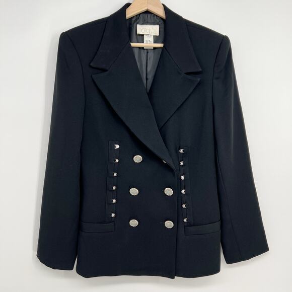 Cache Jackets & Blazers - Vtg 90s Cache Double Breasted Blazer Women 12 Black Silver Studded Eyelet Detail